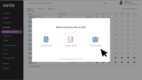 Educator account in Xello. The modal to add custom tasks is open and the cursor is selecting Portfolio project